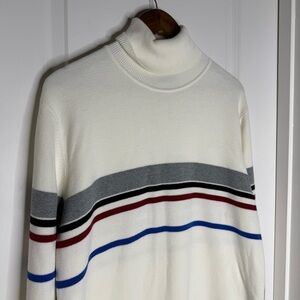 Eddie Bauer Turtle Neck Striped Knit Sweater L Tall 100%Cotton Style 2562